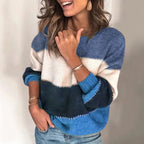 Pull rayé femme pour l'automne, six coloris, du S au XL, bleu