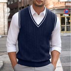 Pull sans manches homme à col V, coupe cintrée, cinq coloris, bleu foncé