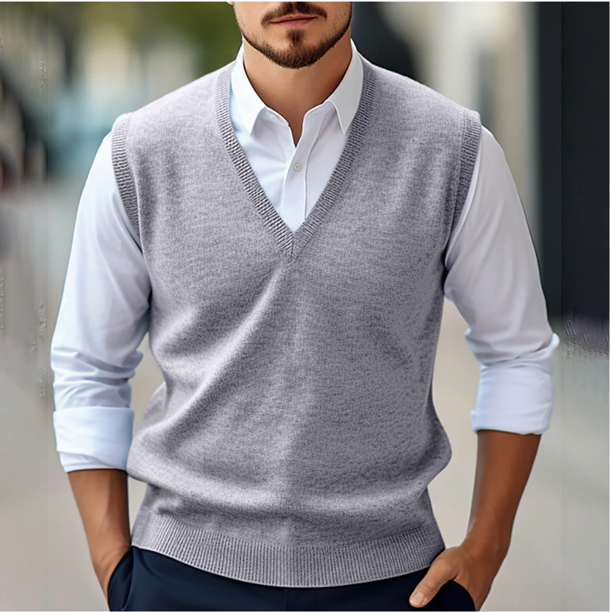 Pull sans manches homme en maille fine, col V côtelé, S au 2XL, gris