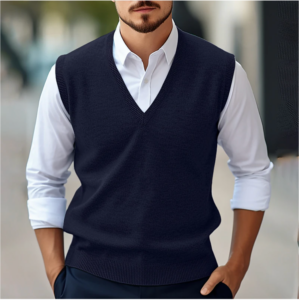 Pull sans manches homme en maille fine, col V côtelé, S au 2XL, bleu