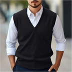 Pull sans manches homme en maille fine, col V côtelé, S au 2XL, noir