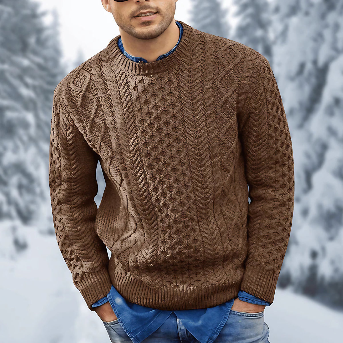 Pull torsadé homme chaud, six coloris, du XS au 4XL, marron