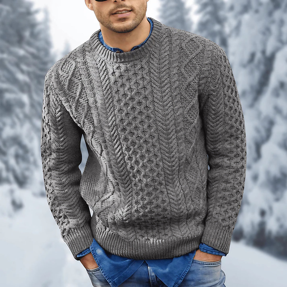Pull torsadé homme chaud, six coloris, du XS au 4XL, gris