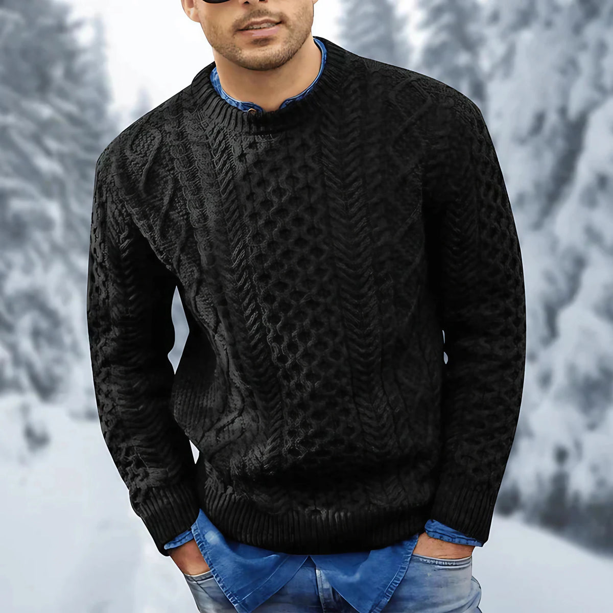 Pull torsadé homme chaud, six coloris, du XS au 4XL, noir