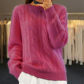 Pull torsadé femme col rond, coupe légèrement ample, six coloris, rose foncé