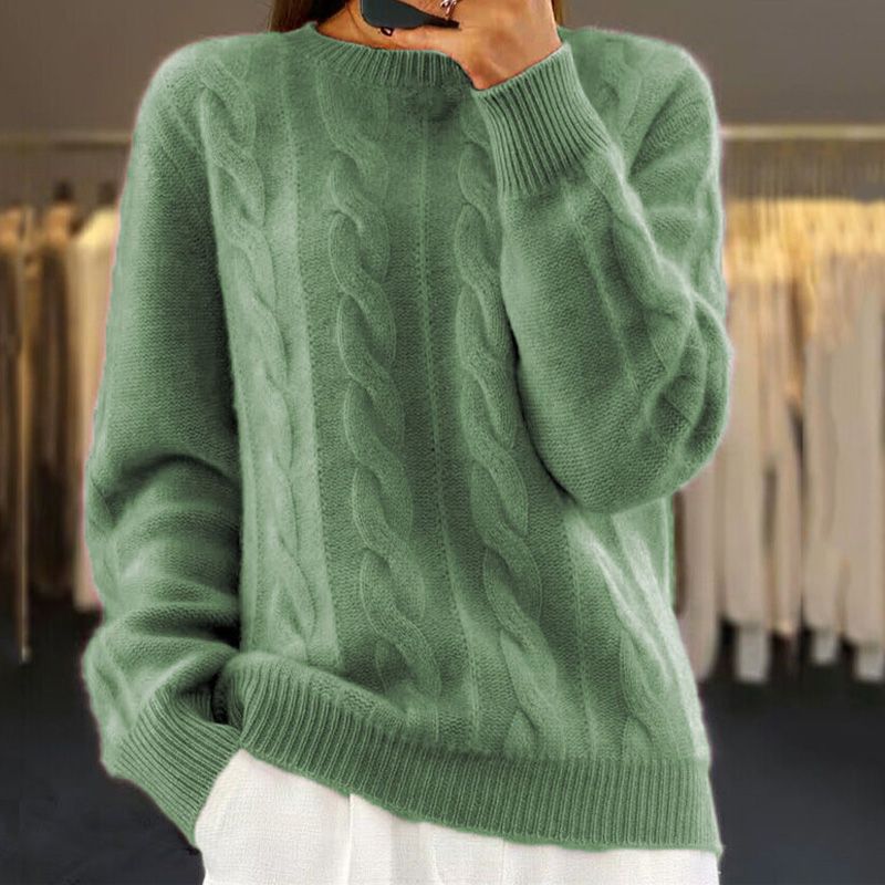 Pull torsadé femme col rond, coupe légèrement ample, six coloris, vert