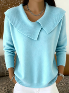 Pull en maille femme à col côtelé, cinq coloris, du S au 3XL, bleu clair