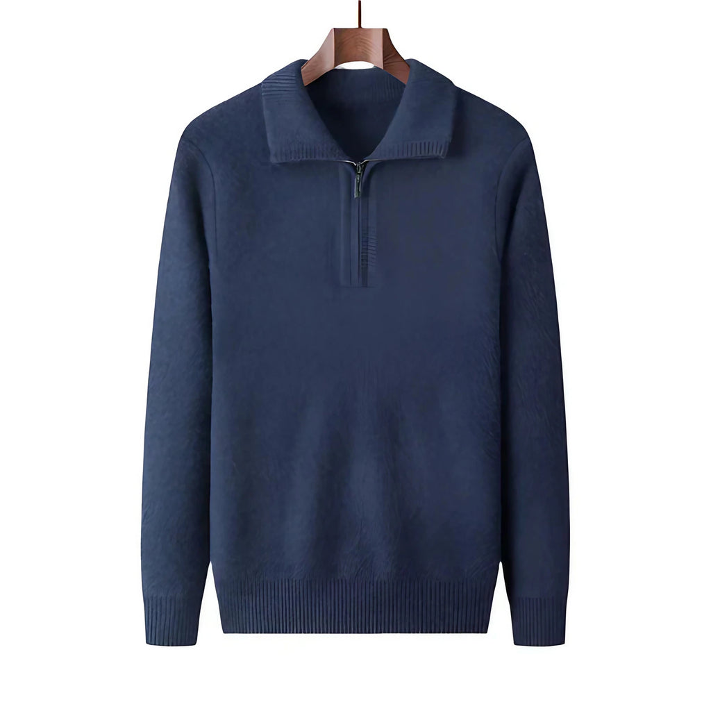 Pull en maille homme à col zippé, cinq coloris, du S au 2XL, bleu