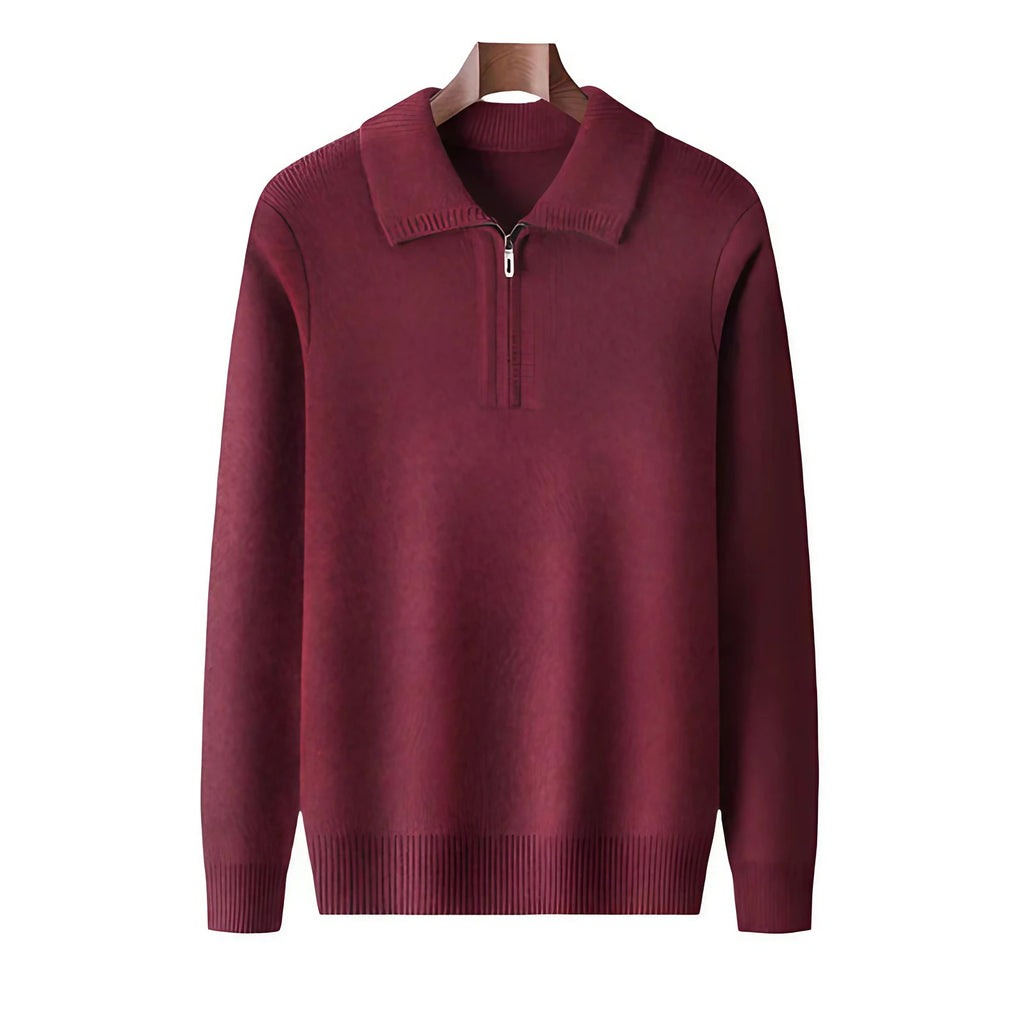 Pull en maille homme à col zippé, cinq coloris, du S au 2XL, rouge