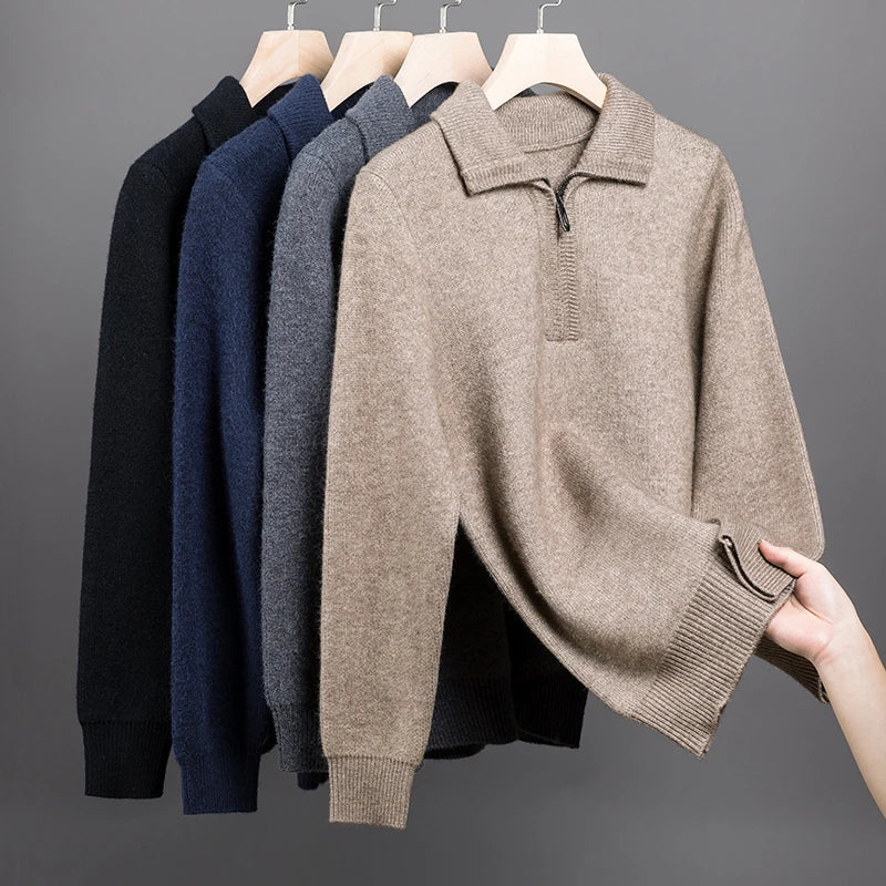 Pull en maille homme à col zippé, cinq coloris, du S au 2XL