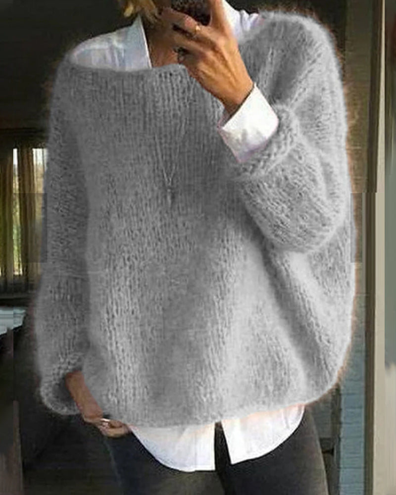 Pull en maille femme épaules dénudées, manches longues côtelées