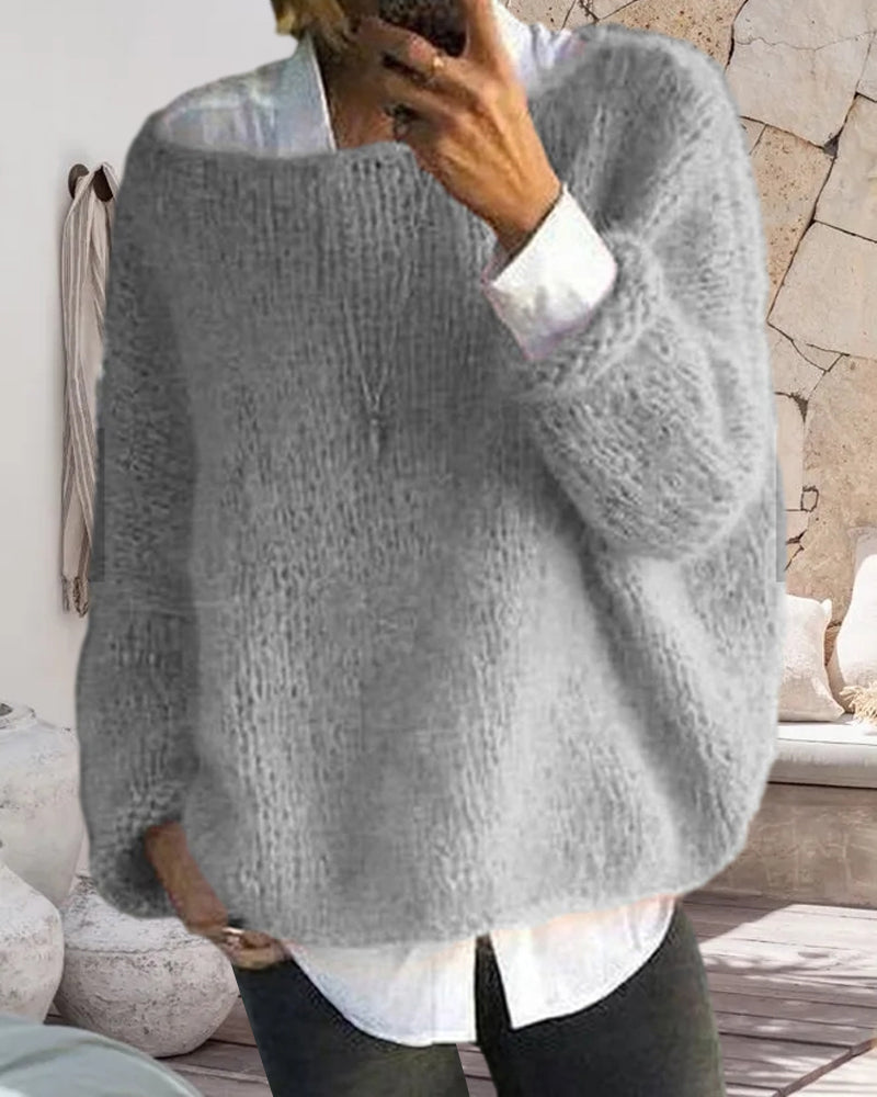 Pull en maille femme épaules dénudées, manches longues côtelées