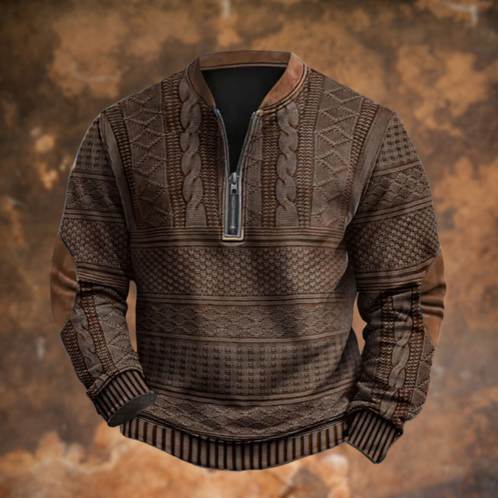 Pull zippé homme en tricot, manches longues, du XS au 5XL, marron