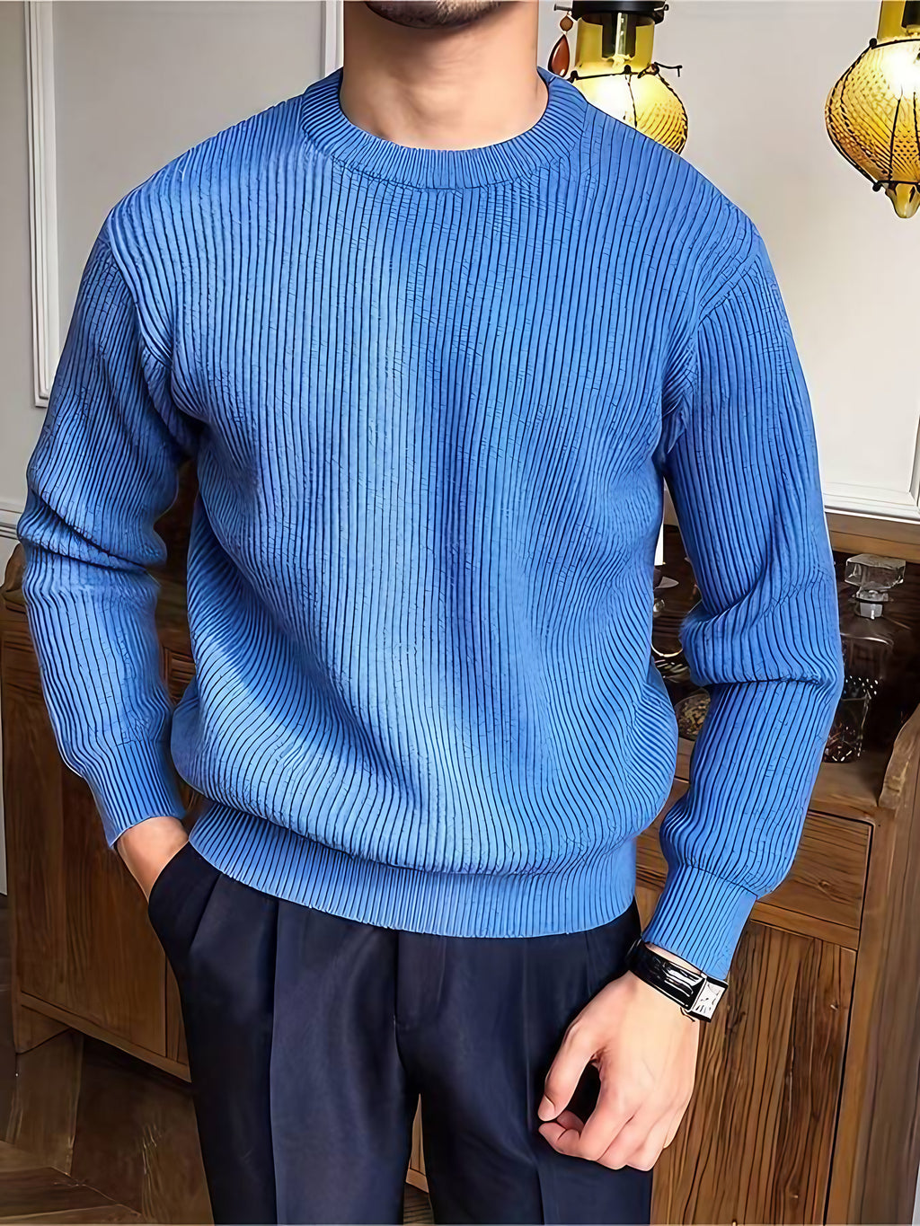 Pull homme tricoté chaud pour l'hiver, du S au 2XL, bleu