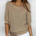 Pull femme col rond, finitions côtelées, huit coloris, du S au 5XL, sable
