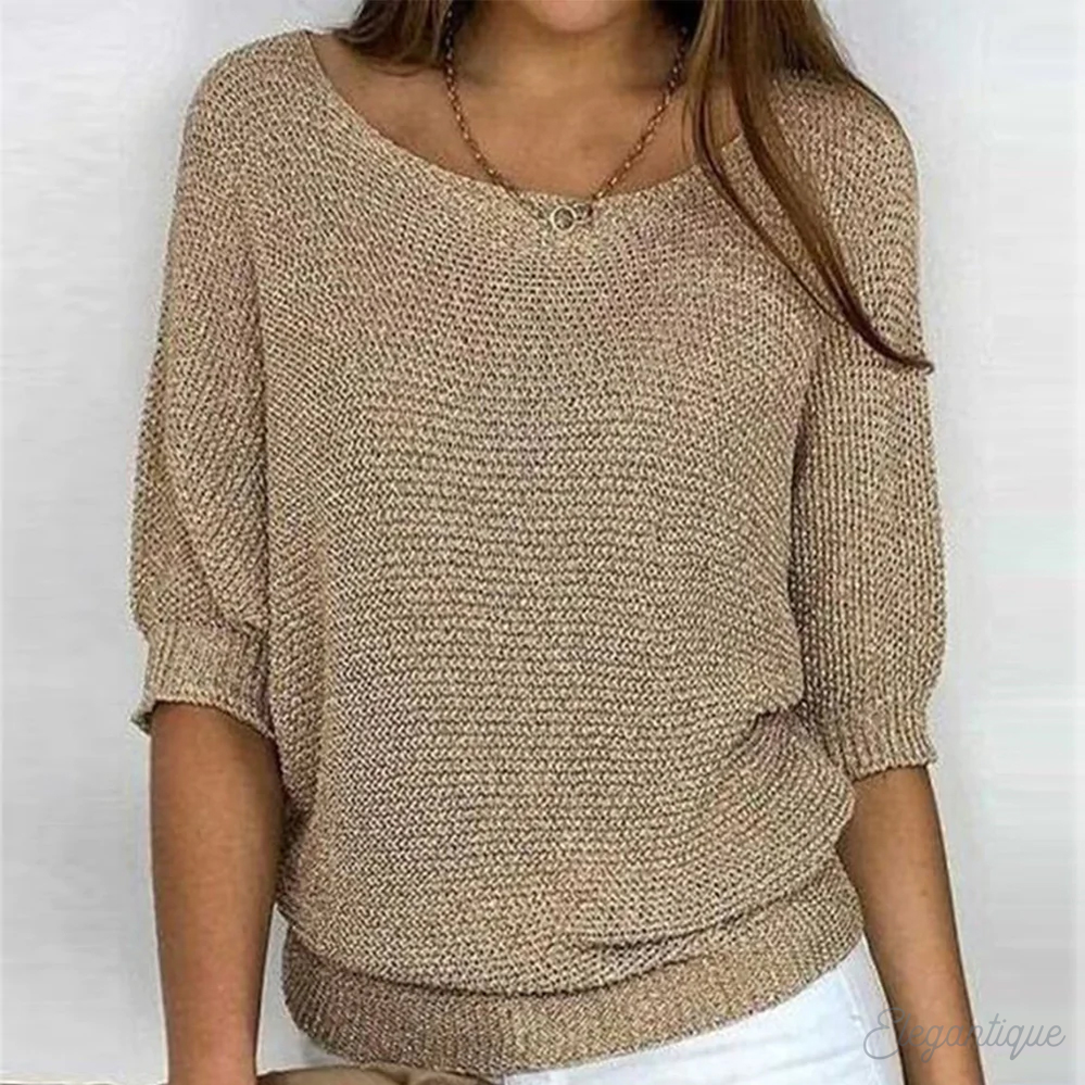 Pull femme col rond, finitions côtelées, huit coloris, du S au 5XL, sable