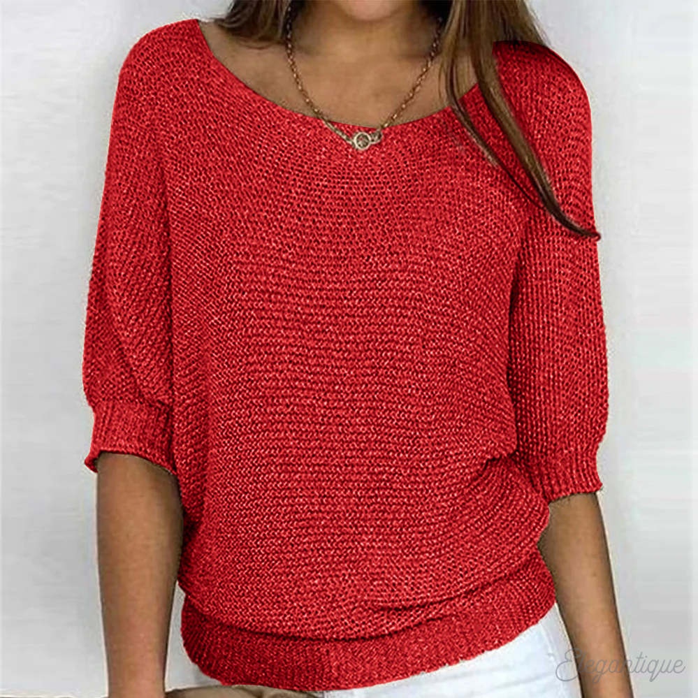 Pull femme col rond, finitions côtelées, huit coloris, du S au 5XL, rouge