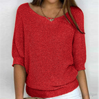Pull femme col rond, finitions côtelées, huit coloris, du S au 5XL, rouge