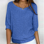 Pull femme col rond, finitions côtelées, huit coloris, du S au 5XL, bleu