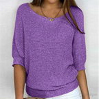 Pull femme col rond, finitions côtelées, huit coloris, du S au 5XL, violet