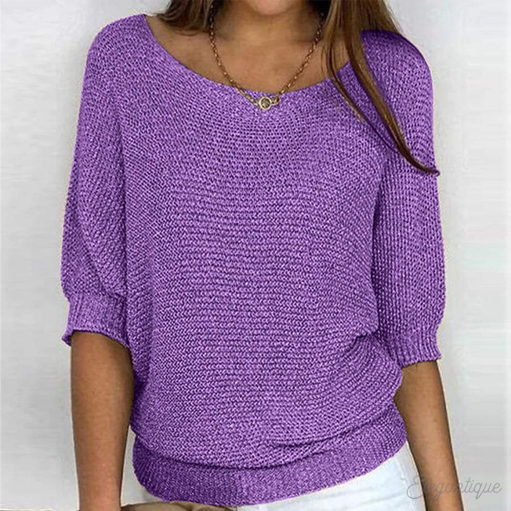 Pull femme col rond, finitions côtelées, huit coloris, du S au 5XL, violet