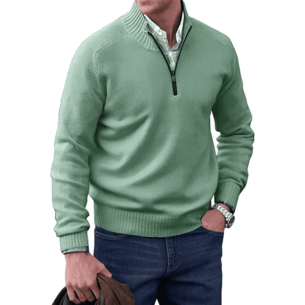 Pull zippé homme col montant, demi-zip, dix coloris, vert
