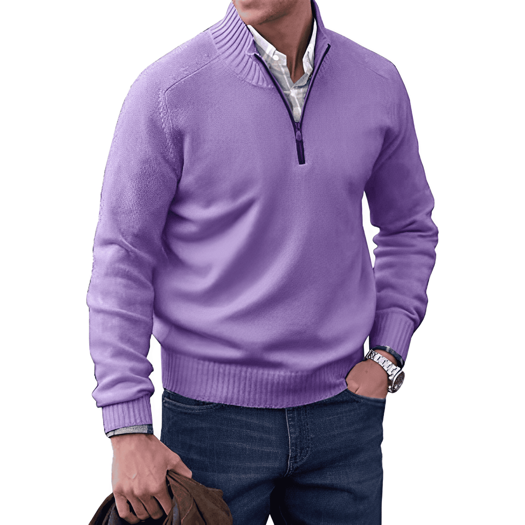 Pull zippé homme col montant, demi-zip, dix coloris, mauve