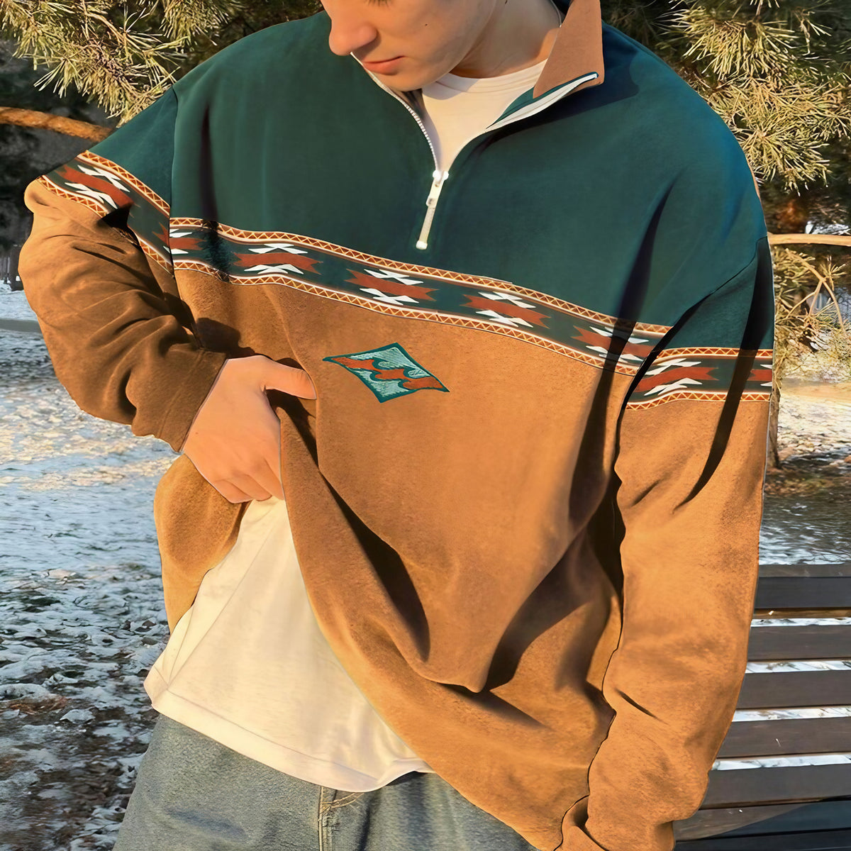 Pull zippé homme rétro, automne hiver, du XS au 4XL, kaki