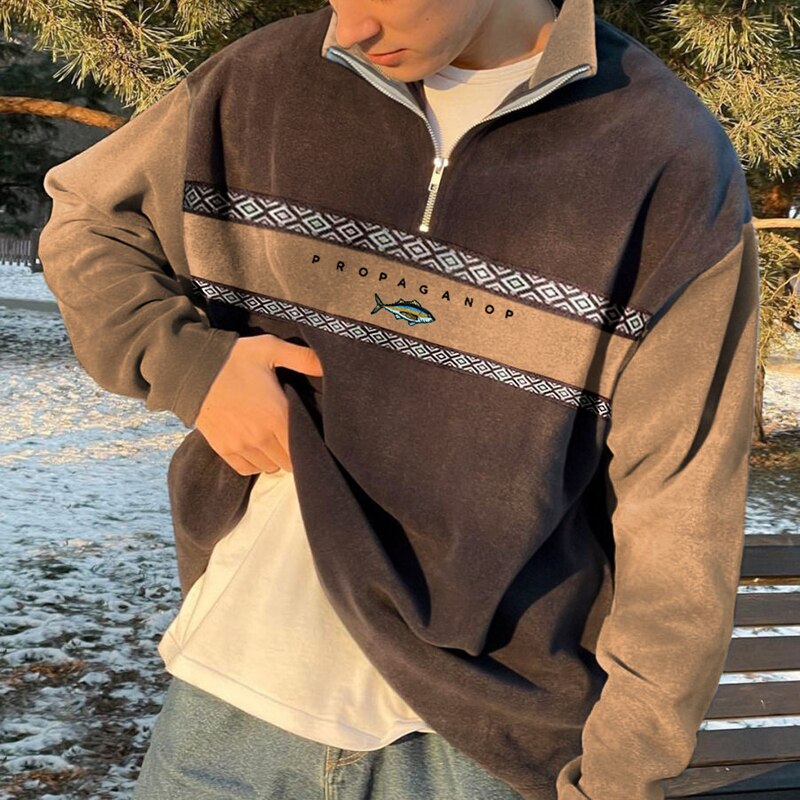 Pull zippé homme rétro, automne hiver, du XS au 4XL, marron