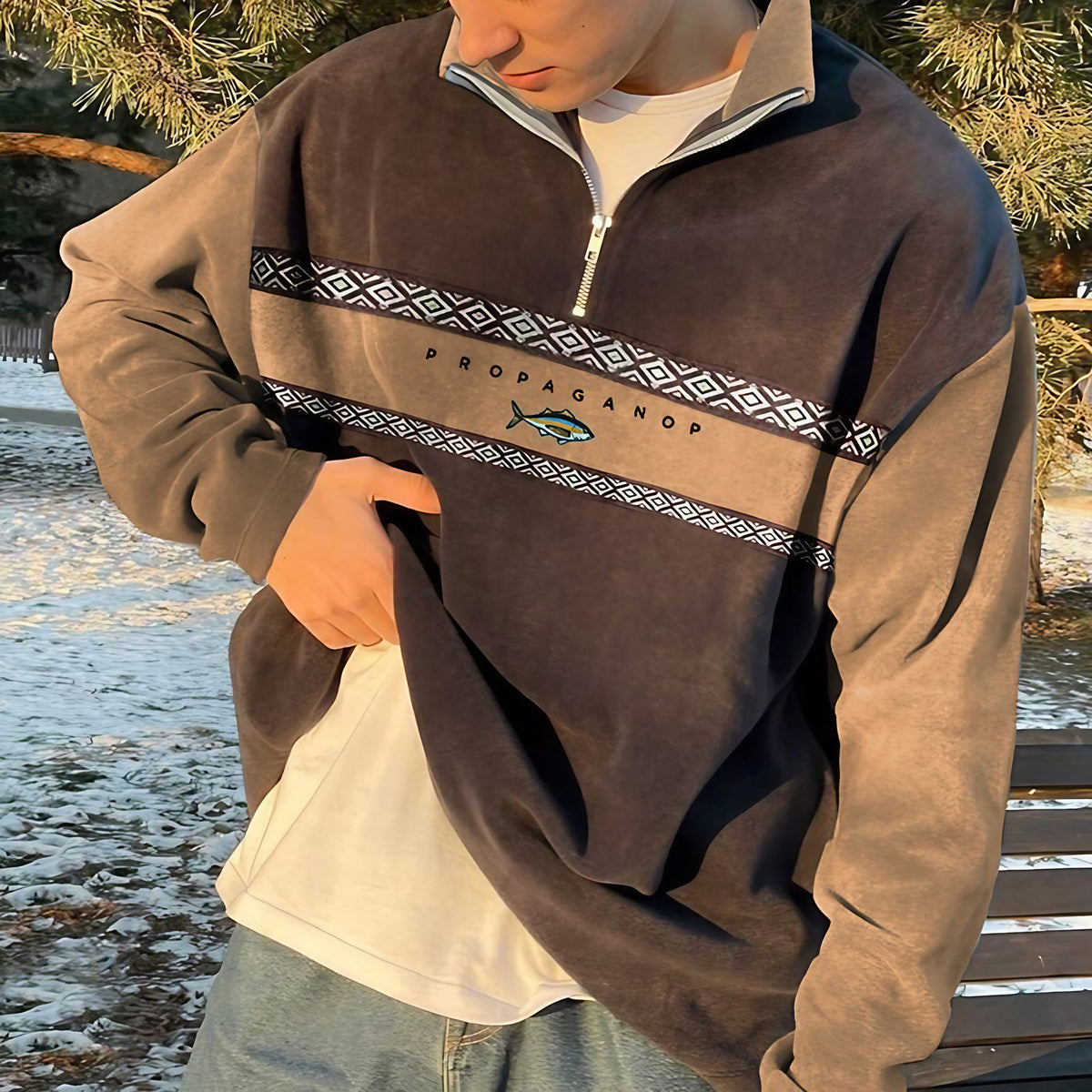 Pull zippé homme rétro, automne hiver, du XS au 4XL, marron