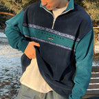 Pull zippé homme rétro, automne hiver, du XS au 4XL, bleu
