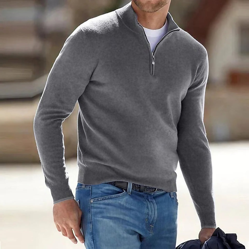 Pull homme col zippé, poignets côtelés, neuf coloris, gris