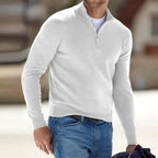 Pull homme col zippé, poignets côtelés, neuf coloris, blanc