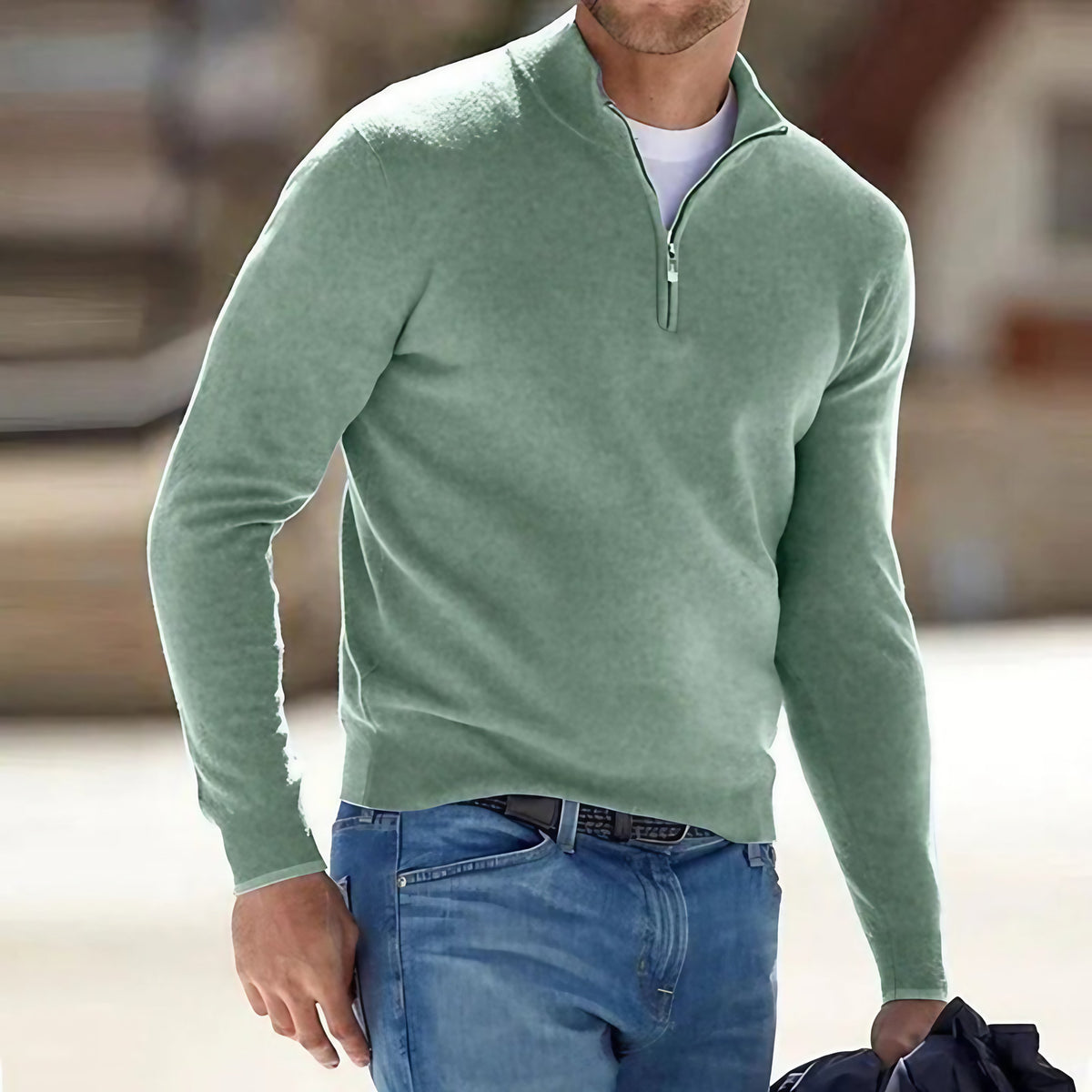 Pull homme col zippé, poignets côtelés, neuf coloris, vert