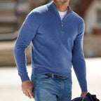Pull homme col zippé, poignets côtelés, neuf coloris, bleu