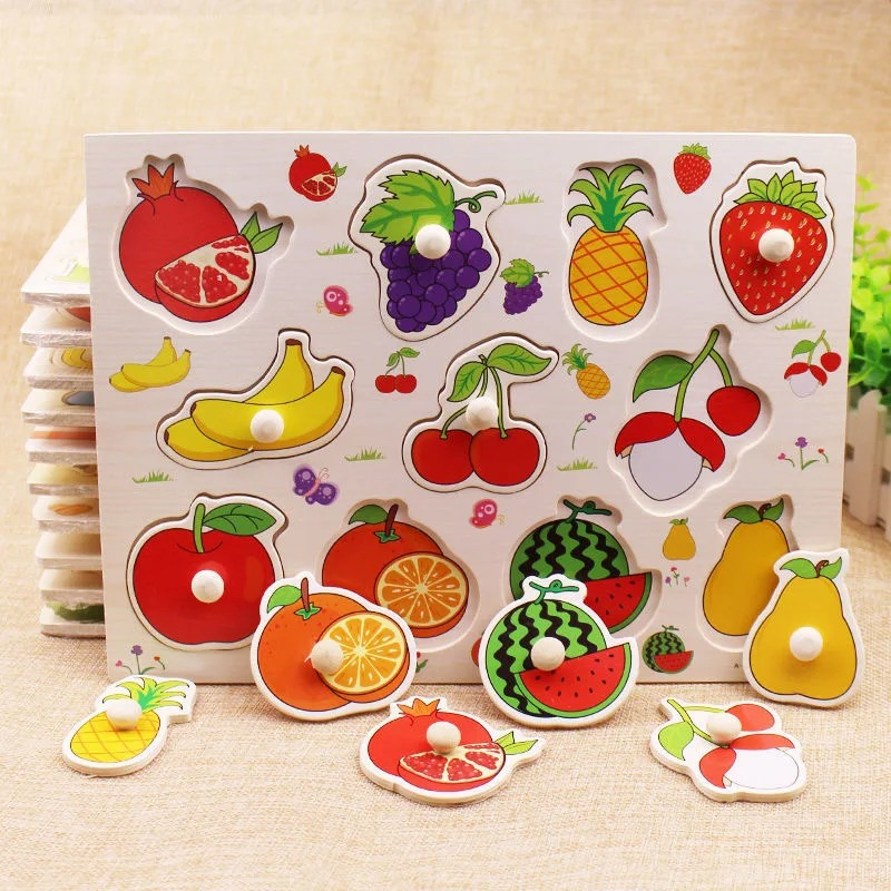 Puzzles éducatifs pour enfant, lot de deux, animaux et fruits