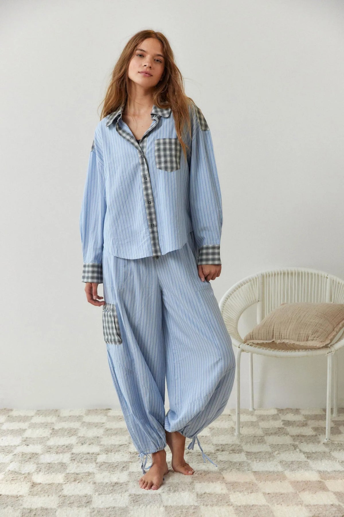 Pyjama femme chaud à coupe ample, marron ou bleu, du S au 2XL