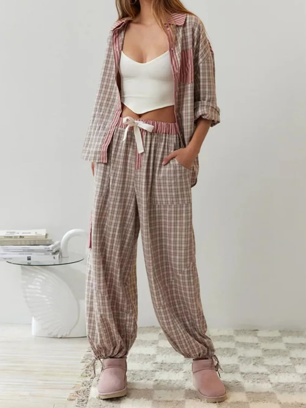Pyjama femme chaud à coupe ample, marron ou bleu, du S au 2XL