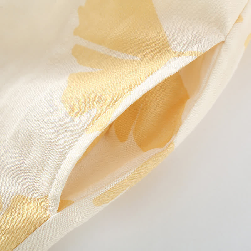 Pyjama femme léger à motif feuilles de ginkgo, taille élastique