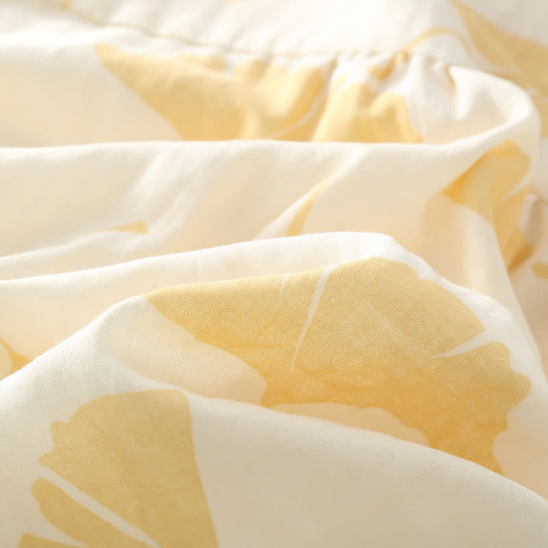 Pyjama femme léger à motif feuilles de ginkgo, taille élastique
