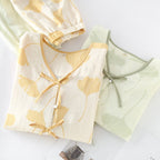 Pyjama femme léger à motif feuilles de ginkgo, taille élastique