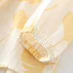 Pyjama femme léger à motif feuilles de ginkgo, taille élastique