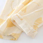 Pyjama femme léger à motif feuilles de ginkgo, taille élastique