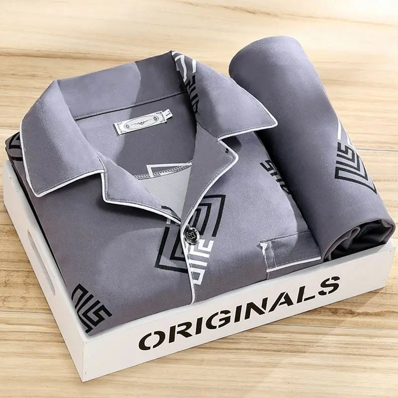 Pyjama homme rayé à manches longues, coupe ample, du L au 3XL, gris orage
