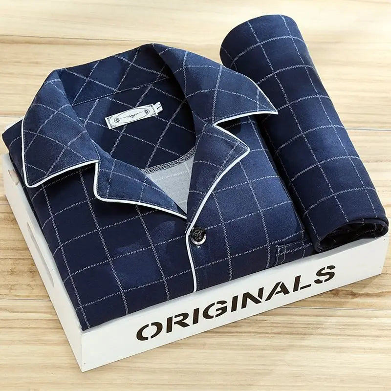 Pyjama homme rayé à manches longues, coupe ample, du L au 3XL, bleu baie