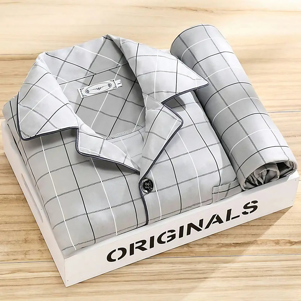 Pyjama homme rayé à manches longues, coupe ample, du L au 3XL, gris fer