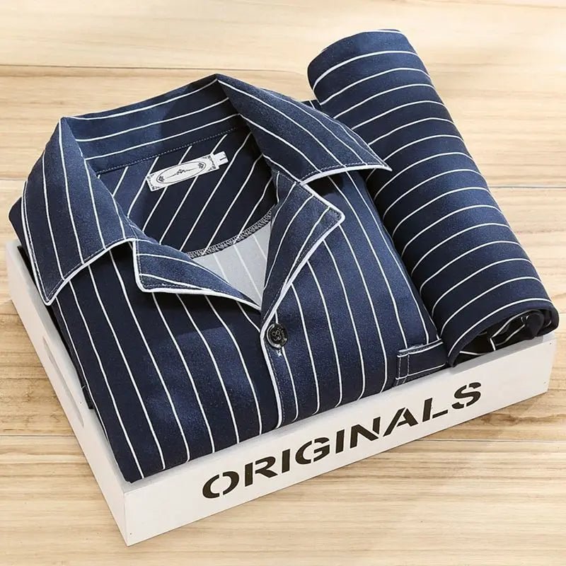 Pyjama homme rayé à manches longues, coupe ample, du L au 3XL, bleu bayou