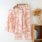 Pyjama kimono femme deux pièces, pantalon ample, du M au XL, rose corail