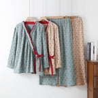 Pyjama femme haut kimono, gaze de coton, imprimé fleuri