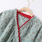 Pyjama femme haut kimono, gaze de coton, imprimé fleuri